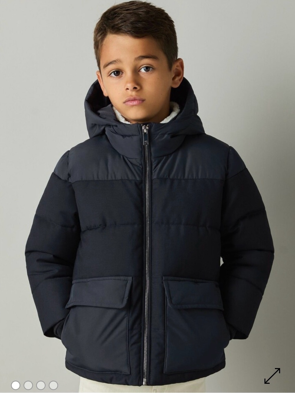 Reiss  10-11 yrs Hooded Twill and Shell Puffer Boys Jacket in Navy